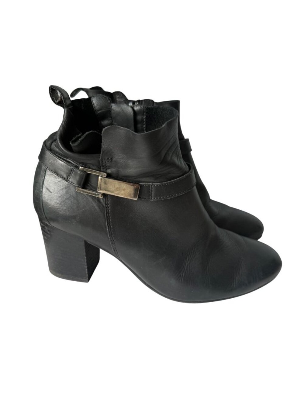 Paul Green Kathy Black Ankle Booties Block Heel Side Zipper US 7.5 Leather
